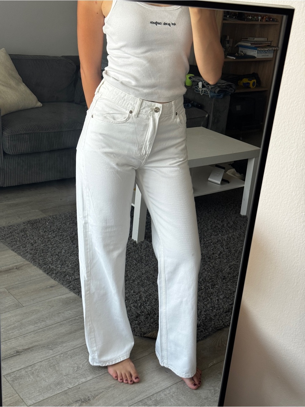 H&M White Wide-Leg Jeans